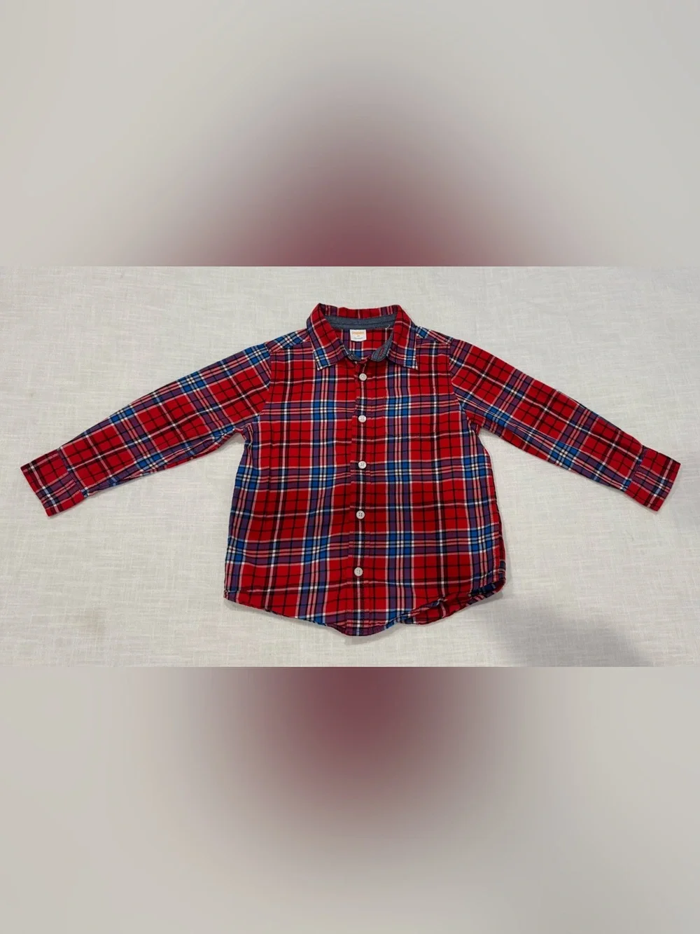Gymboree Boys Long Sleeve Button Down Shirt Size 5T Plaid Pattern Red Blue and W